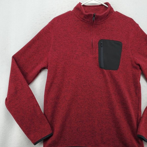Urban Pipeline Sweater Men's Long Sleeve 1/4 Zip Contrasting Pkt. Pullover Red M - Picture 4 of 12
